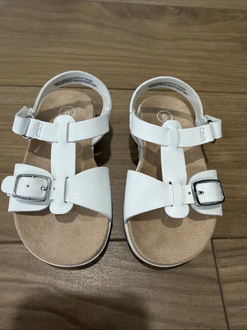 Kids White T‑Bar Buckle Sandals